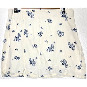 American Eagle Womens Mini Skirt Medium Ivory Blue Ditsy Floral Cotton Blend Y2K